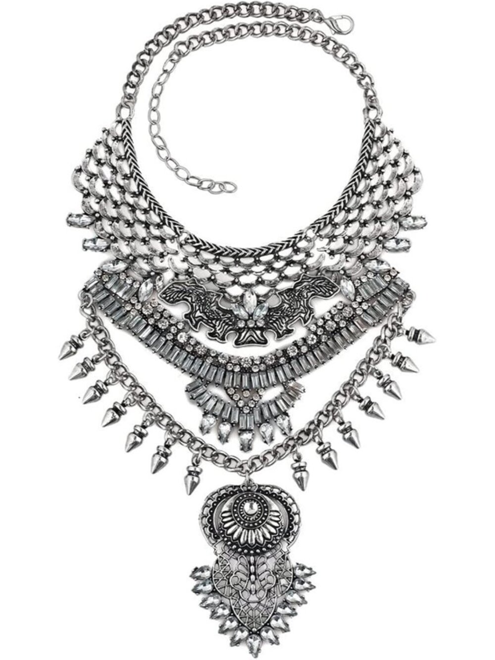 Long Tassel Chunky Boho Coin Statement Necklace For Women Silver